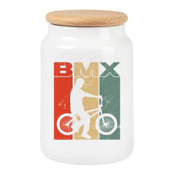 Vintage BMX Bike Freestyle Fahrer Bike Geschenk - Keksdose mit Holzdeckel - Weiß - Vorne