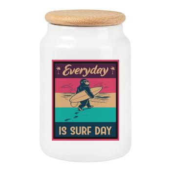 Everyday IS SURF DAY Gorilla Surfer Beach Vibes - Cookie Jar with Wooden Lid - white - Front