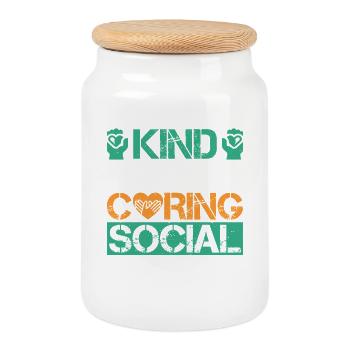 Quota de travailleur social Gentil Aimant Attentionné Travail Social - Boîte à biscuits avec couvercle en bois - blanc - Devant