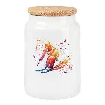 Ski alpin Sports d’hiver Ski nordique - Boîte à biscuits avec couvercle en bois - blanc - Devant