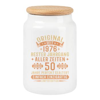 50e anniversaire 1976 cadeau Vintage Legend - Boîte à biscuits avec couvercle en bois - blanc - Devant