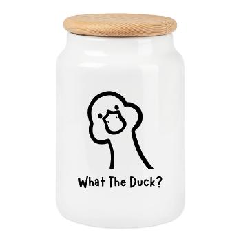 C’est quoi ce canard ? Drôle de design de canard - Boîte à biscuits avec couvercle en bois - blanc - Devant
