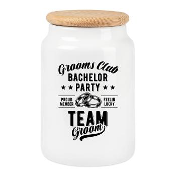 Team Groom | Grooms Club - Bachelor Party JGA - Cookie Jar with Wooden Lid - white - Front