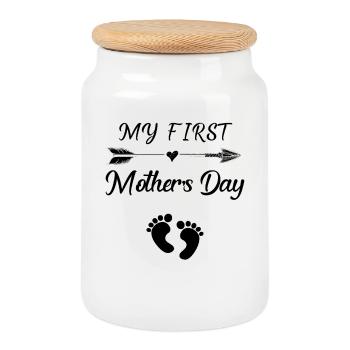 Mein erstes Muttertags-T-Shirt für eine schwangere Mutter - Keksdose mit Holzdeckel - Weiß - Vorne