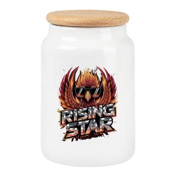 Rising Star Phoenix With Sunglasses Fire Bird - Cookie Jar with Wooden Lid - white - Front