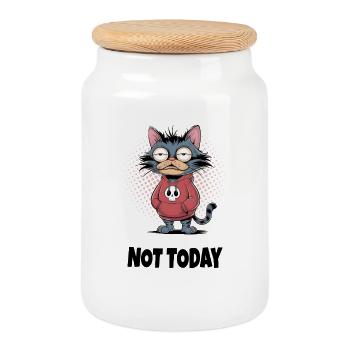 Chat fatigué Pas Aujourd’hui – Humour de chat - Boîte à biscuits avec couvercle en bois - blanc - Devant