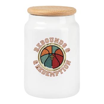 Rebonds et Redemption Christian Basketball - Boîte à biscuits avec couvercle en bois - blanc - Devant