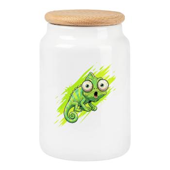 Neon Chamäleon Spritzer - Keksdose mit Holzdeckel - Weiß - Vorne