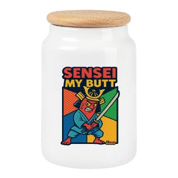 Sensei Mon Samouraï Derrière - Boîte à biscuits avec couvercle en bois - blanc - Devant