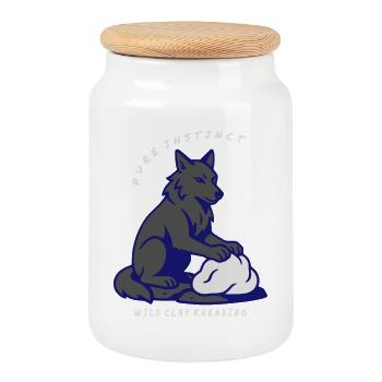 Wolf Instinct: Clay Kneading - Cookie Jar with Wooden Lid - white - Front