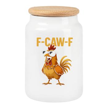 F-Caw-F Cool Rooster Humor Saying Funny Animals - Cookie Jar with Wooden Lid - white - Front