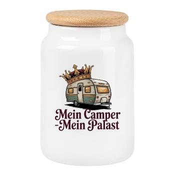 Mon camping-car, mon palais Camping, caravane Krone - Boîte à biscuits avec couvercle en bois - blanc - Devant