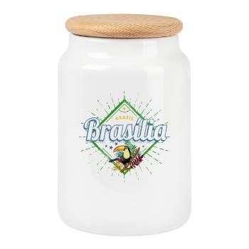 Brasília Distrito Federal Brasilien Tukan Souvenir - Keksdose mit Holzdeckel - Weiß - Vorne