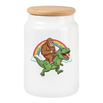 Bigfoot Reitet T-Rex Dinosaurier Regenbogen - Keksdose mit Holzdeckel - Weiß - Vorne