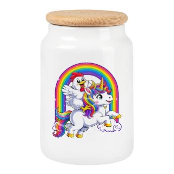 Chevauchant une licorne de poulet, amoureux de la licorne, arc-en-ciel drôle. - Boîte à biscuits avec couvercle en bois - blanc - Devant