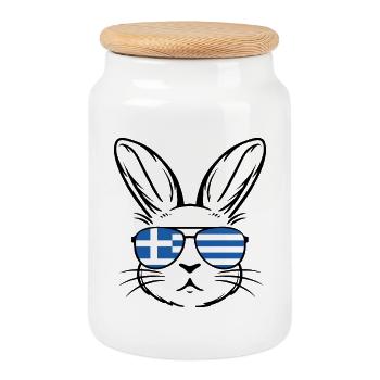 Griechische Oster-griechische Flagge Osterhase - Keksdose mit Holzdeckel - Weiß - Vorne