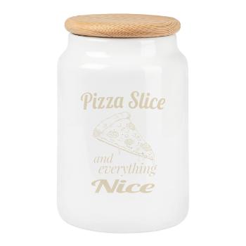 Pizza Slice and Everything Nice – Funny Pizza Love - Cookie Jar with Wooden Lid - white - Front