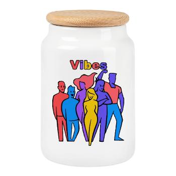 Silhouettes arc-en-ciel Vibes - Boîte à biscuits avec couvercle en bois - blanc - Devant