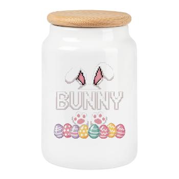 Osterhase Bunny Shirt – Retro Pixel Ostern Motiv - Keksdose mit Holzdeckel - Weiß - Vorne