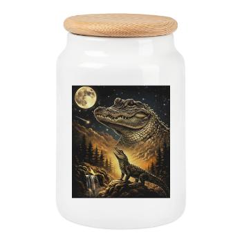 Moon Crocodile Forest Howl Moonlight - Cookie Jar with Wooden Lid - white - Front