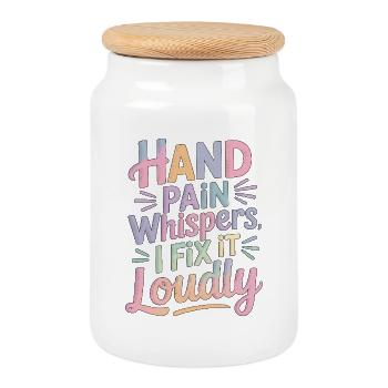 Un thérapeute de la main Murmure la douleur à la main Kinésithérapeute - Boîte à biscuits avec couvercle en bois - blanc - Devant