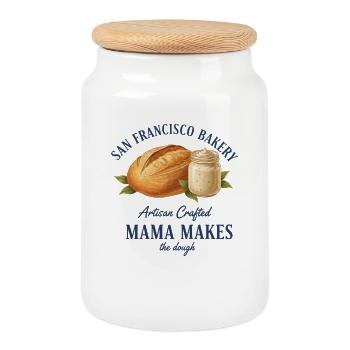Sourdough Bread Baking Baker Mama Makes The Dough - Cookie Jar with Wooden Lid - white - Front