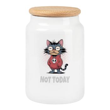 Chat fatigué Pas Aujourd’hui – Humour de chat - Boîte à biscuits avec couvercle en bois - blanc - Devant