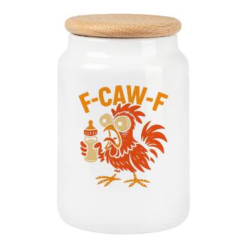 F-CAW-F Parents Rooster Chicken Humor Gift Idea - Cookie Jar with Wooden Lid - white - Front