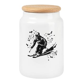 Ski alpin Sports d’hiver Ski nordique - Boîte à biscuits avec couvercle en bois - blanc - Devant