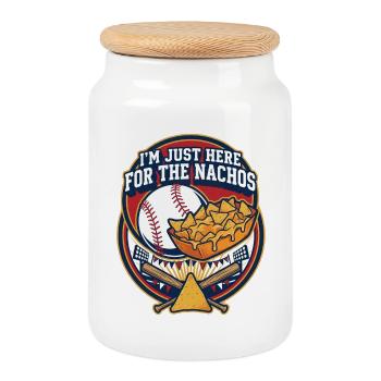 I'm Just Here for the Nachos – Ballpark Snack - Cookie Jar with Wooden Lid - white - Front
