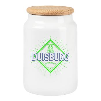 Duisburg Stadt Deutschland Retro Zeche Souvenir - Keksdose mit Holzdeckel - Weiß - Vorne