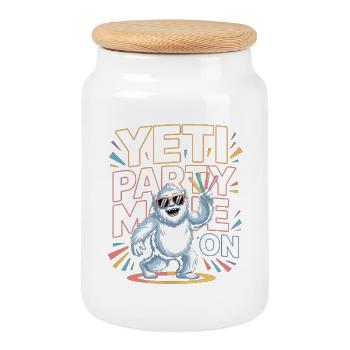 Yeti Party Mode – Funny Party Monster - Cookie Jar with Wooden Lid - white - Front