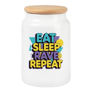 Mange Sommeil Rave Répéte – Techno Party Dicton - Boîte à biscuits avec couvercle en bois - blanc - Devant