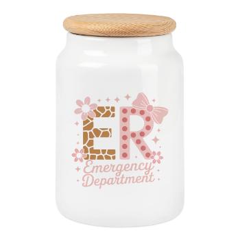 Emergency Room Sayings Gift for Caregivers - Cookie Jar with Wooden Lid - white - Front