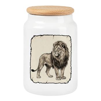 Lion Africa Reggae - Boîte à biscuits avec couvercle en bois - blanc - Devant