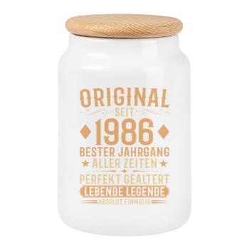 Original Jahrgang 1986 Baujahr Geburtstag - Keksdose mit Holzdeckel - Weiß - Vorne