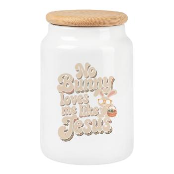 No rabbit loves me like Jesus - Cookie Jar with Wooden Lid - white - Front