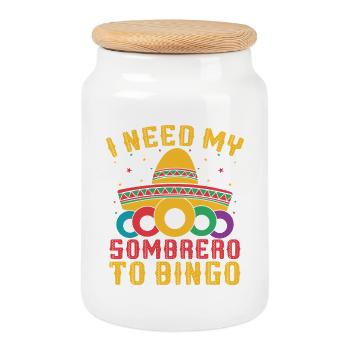Bingo Game I Need My Sombrero Bingo - Cookie Jar with Wooden Lid - white - Front