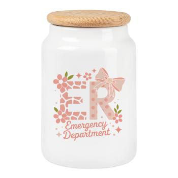 Emergency Room Sayings Gift for Caregivers - Cookie Jar with Wooden Lid - white - Front