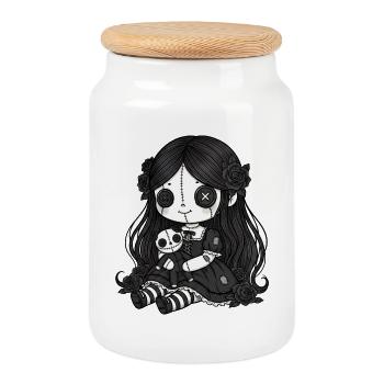 Gothic Bunny Weirdcore Dark Horror Animal Doll - Cookie Jar with Wooden Lid - white - Front