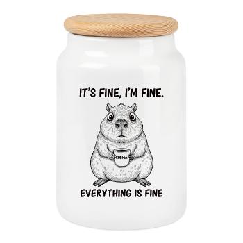 Its Fine Im Fine Coffee Capybara Humor - Cookie Jar with Wooden Lid - white - Front