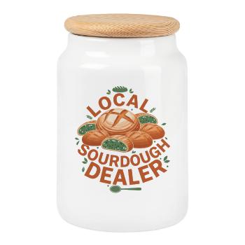 Local Sourdough Dealer Bread Baking Baker - Cookie Jar with Wooden Lid - white - Front