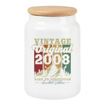 Original 2008 Vintage Vintage Birthday Retro - Cookie Jar with Wooden Lid - white - Front