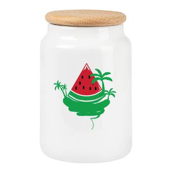 Watermelon Summer Party Paradise with Palm Trees - Cookie Jar with Wooden Lid - white - Front