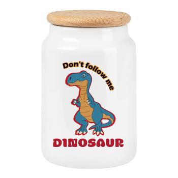 Ne suivez pas Dino Spruch - Boîte à biscuits avec couvercle en bois - blanc - Devant
