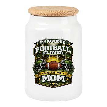 Mon joueur de football préféré m’appelle maman - Boîte à biscuits avec couvercle en bois - blanc - Devant