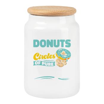 Restauration rapide en donuts - Boîte à biscuits avec couvercle en bois - blanc - Devant