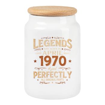 56. Geburtstag Geschenk Mann April 1970 Legendär - Keksdose mit Holzdeckel - Weiß - Vorne
