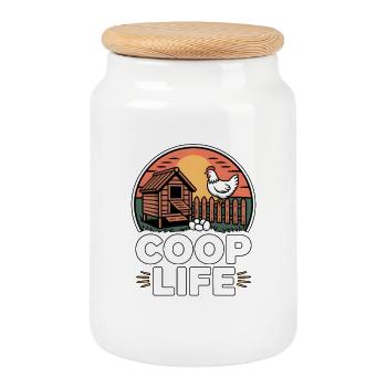 Poulet Poulet Poulet Vie de Coop - Boîte à biscuits avec couvercle en bois - blanc - Devant