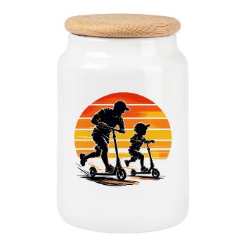 Papa-fils en scooter Ride Fête des Pères Best-seller rétro - Boîte à biscuits avec couvercle en bois - blanc - Devant